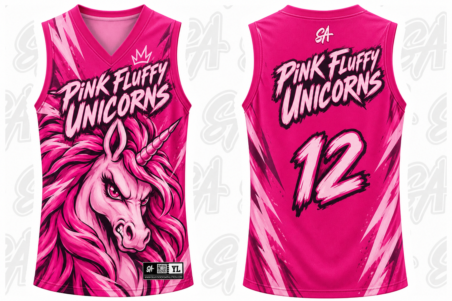 Pink fluffy unicorns  design mockup